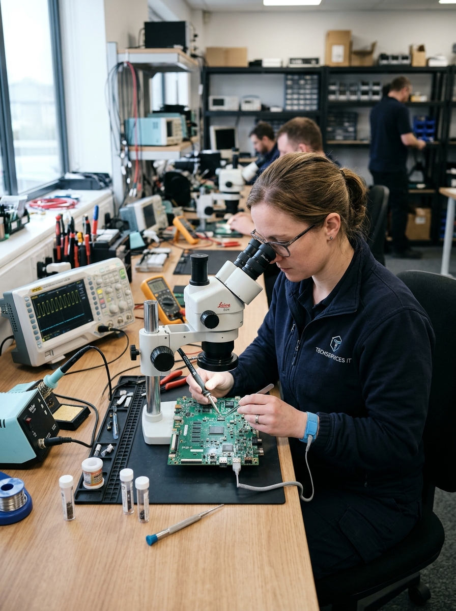 Litoh Technologies technician repairing electronics in workshop