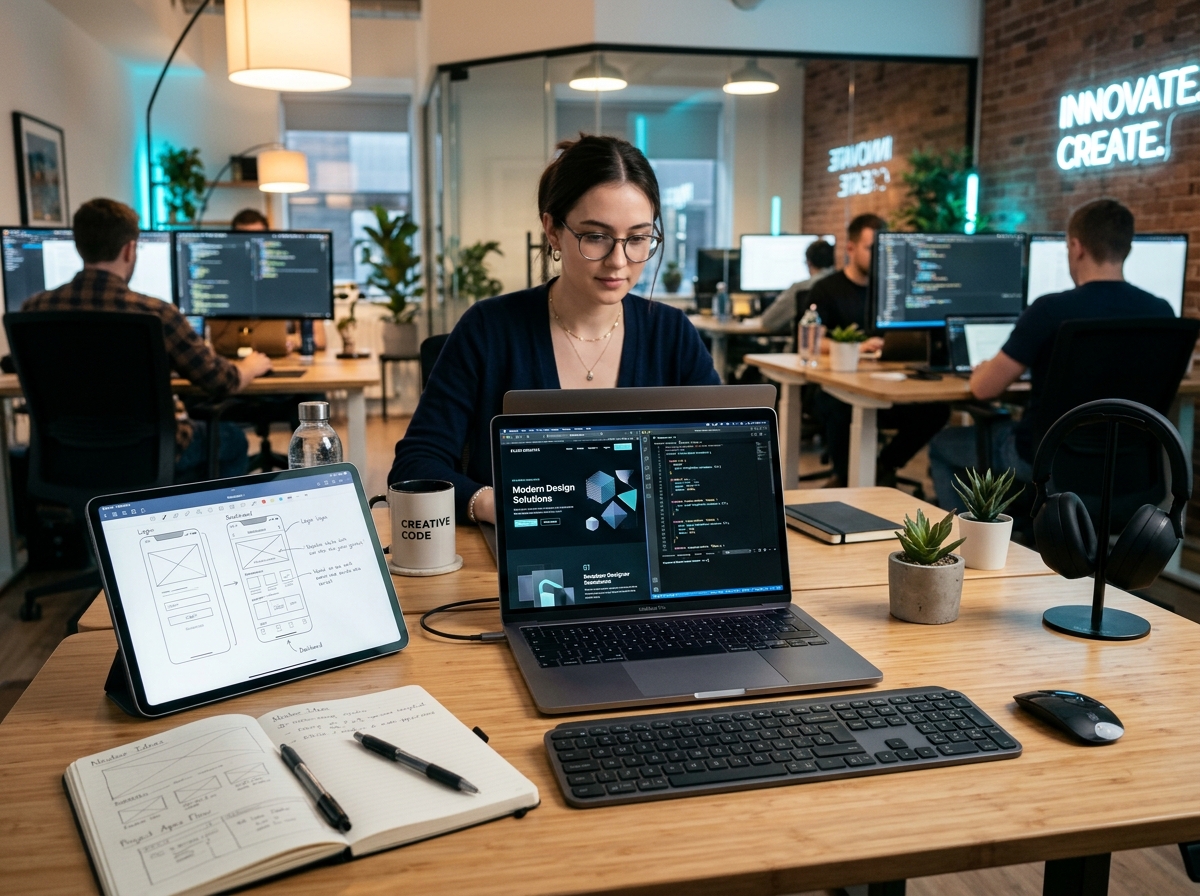 Web designer developing responsive website on laptop